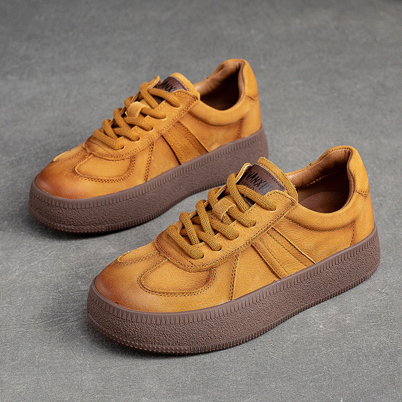 Women's Solid Color First Layer Cowhide Low-cut Women's Casual Shoes