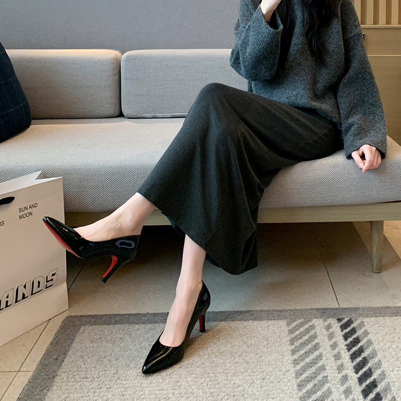 Women's Patent French Black Single-layered Oversized Men's Shoes