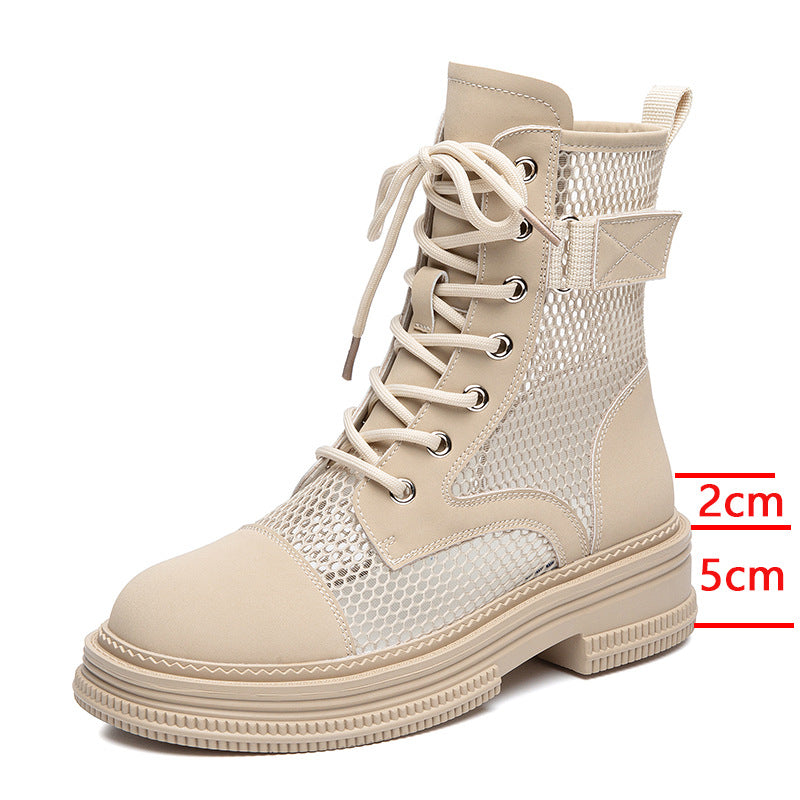 Women's Summer Martin Breathable Thin Thick Bottom Hollow Booties Mesh Women's Leather Boots