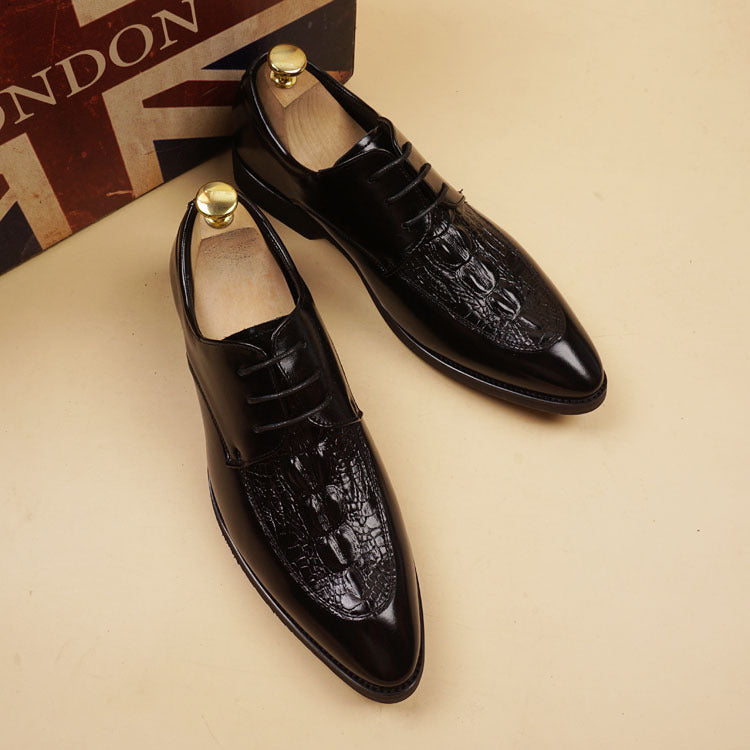 Men's Formal Wear Office British Pointed Crocodile Pattern Date Men's Business Leather Shoes