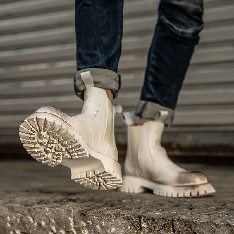 Men's Smoke Pipe Short Thick Bottom Increased Leather Shoes