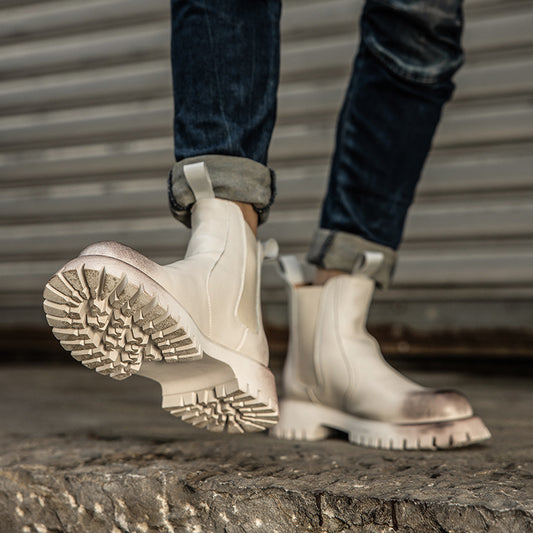 Men's Smoke Pipe Short Thick Bottom Increased Leather Shoes