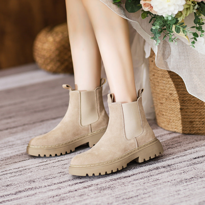 Women's Price Ding British Style Frosted Mid Flat Short Pedal Boots