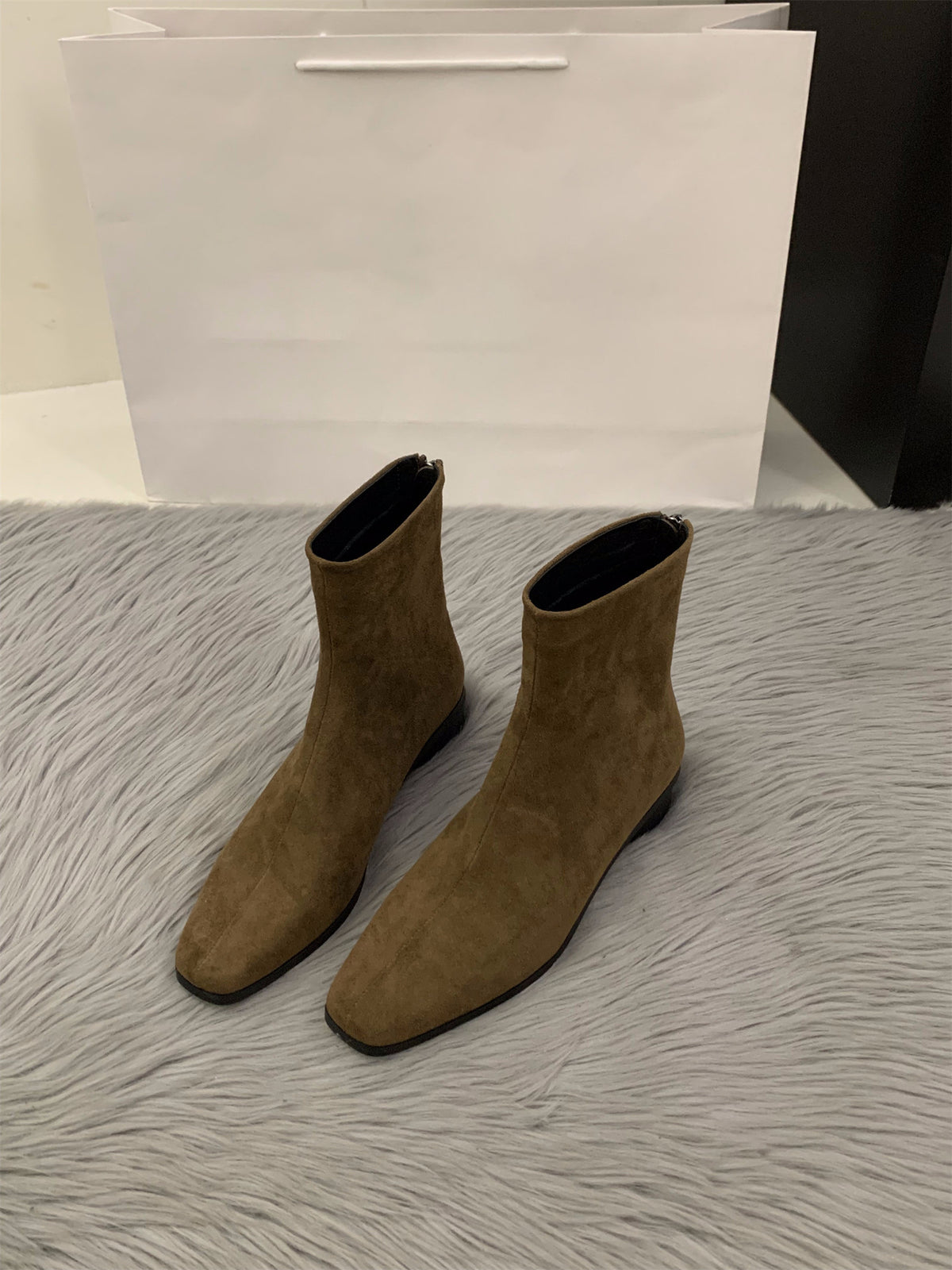 Women's Slimming Square Toe Suede Thick Ankle Thin Women's Leather Boots