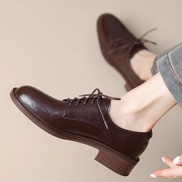 Women's Black British Style Small French Comfortable Leather Shoes