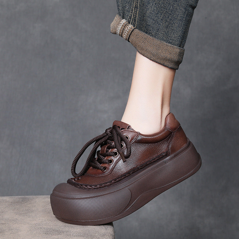 Women's First Layer Cowhide Retro Platform Spring Versatile Big Head Genuine Women's Casual Shoes