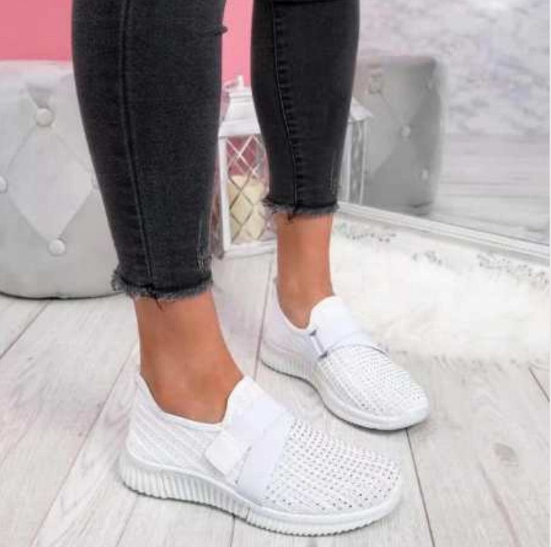 Women's Plus Size Spring Flying Woven Rhinestone Casual Shoes