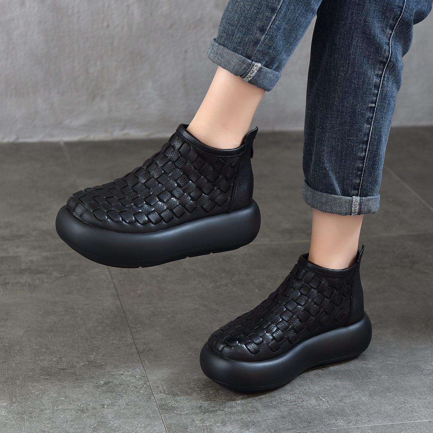 Women's Muffin Thick-soled Short First Layer Cowhide Single Women's Leather Boots