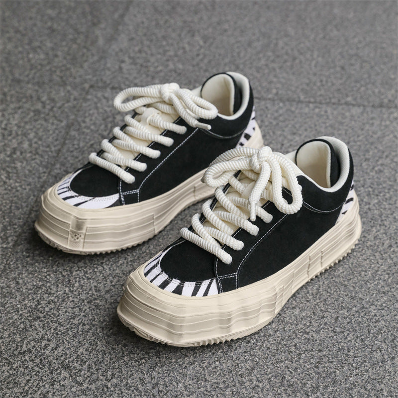 Men's White Zebra Striped Platform Height Increasing Sneakers