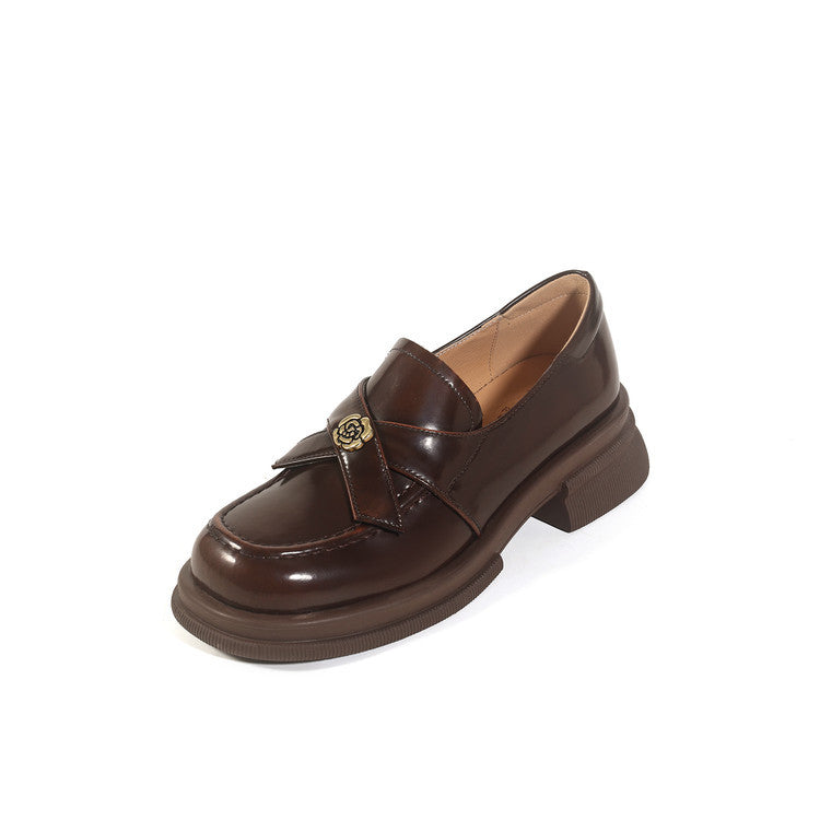 Women's Chunky Camellia British Retro High Pumps Slip-on Commute Loafers