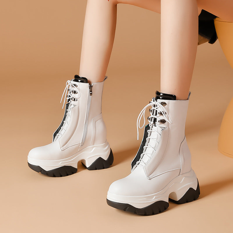 Women's Toe Martin Muffin Bottom British Style Black White Boots