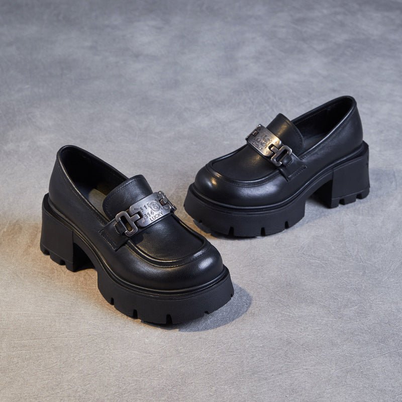 Raise The Bottom Spring Thick High Authentic British Metal Buckle Loafers