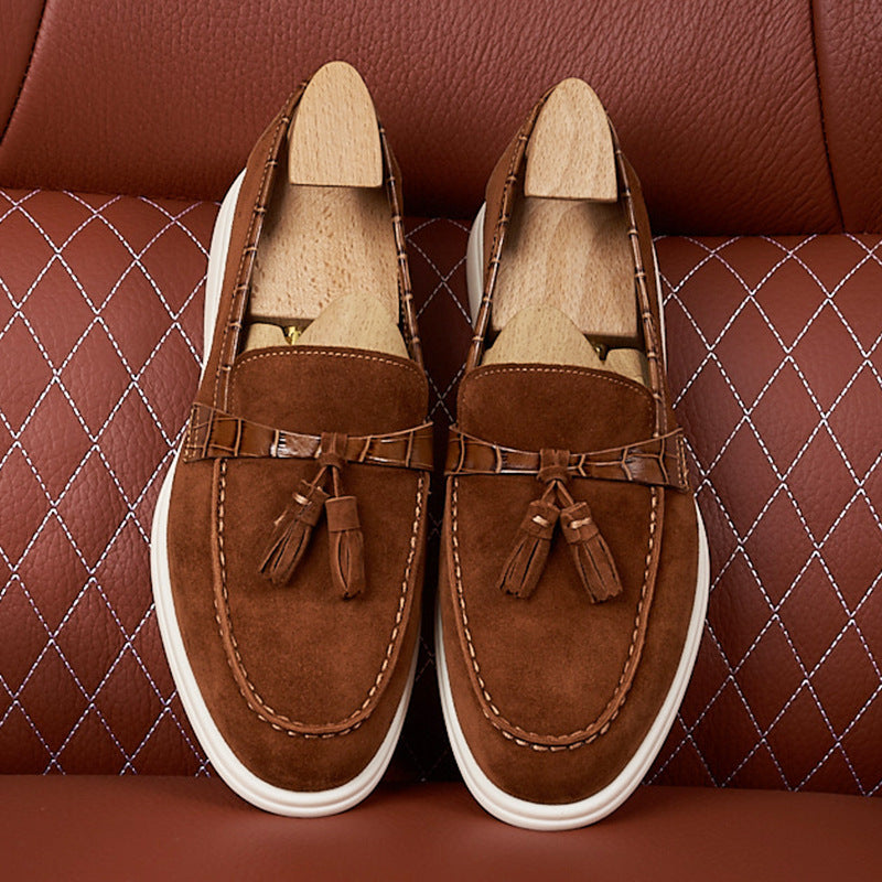 Men's Genuine Suede British Tassel Slip-on With Men's Casual Shoes