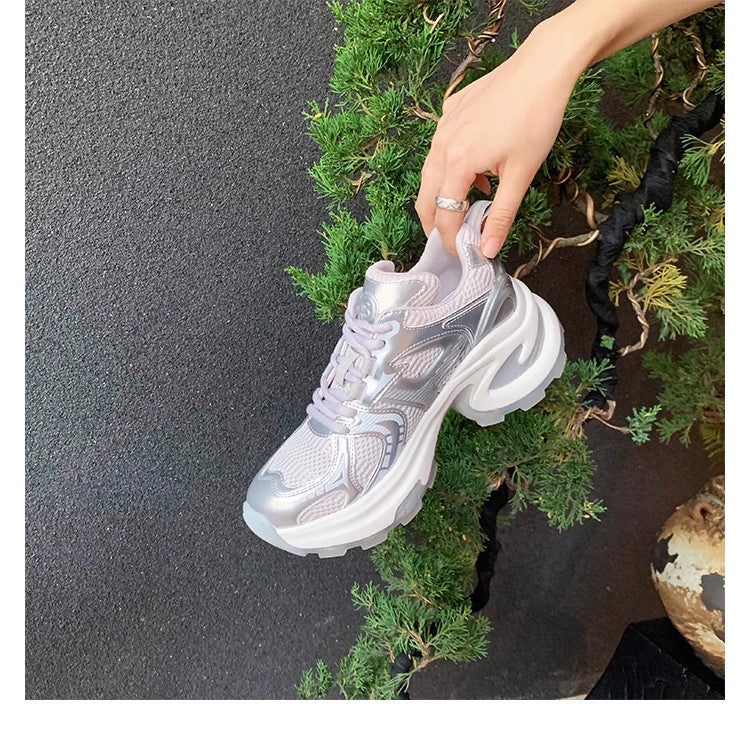 Women's Mom Paris Old Magazine Sier White Mesh Raise The Bottom Women's Sports Shoes