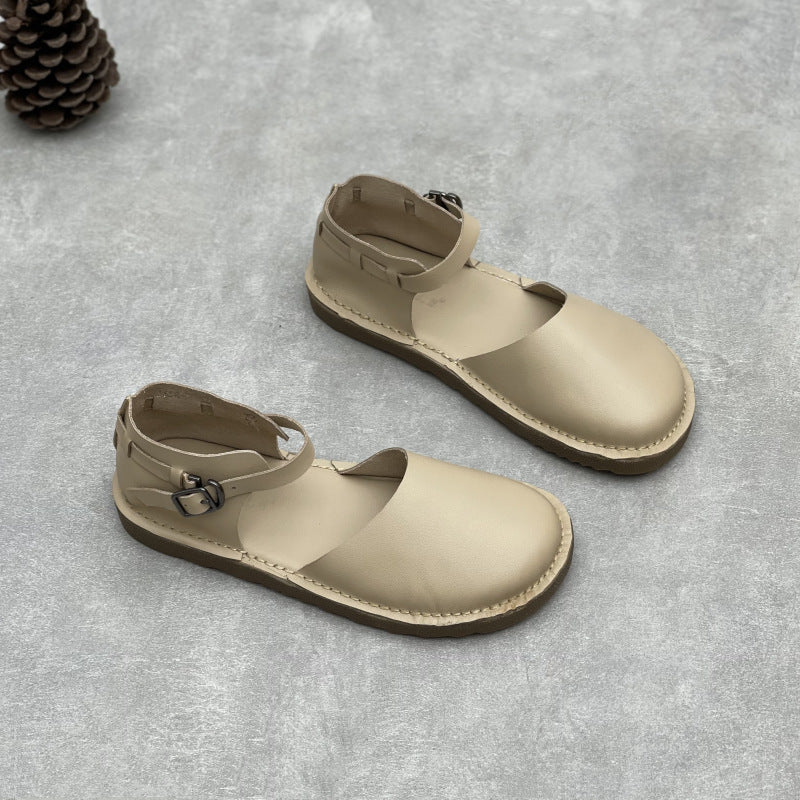 Women's Handmade Genuine Summer Soft Bottom Comfortable Toe Box Flat Sandals