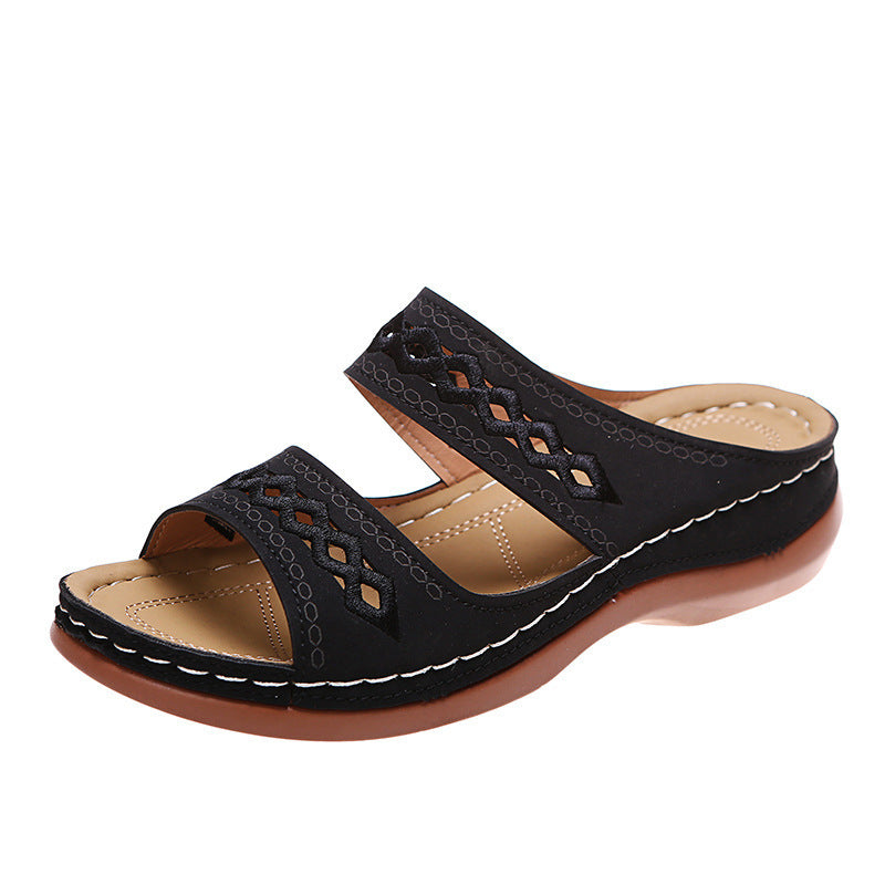 Women's Plus Size Retro Stitching Round Toe Sandals