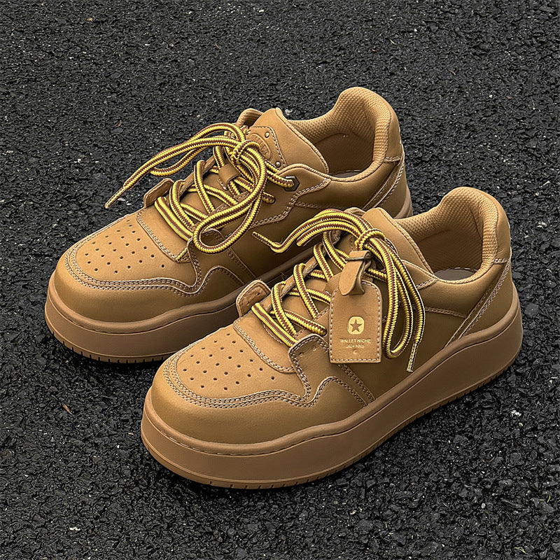 Women's & Men's Brown Thick Sole Fashionable American Niche Design Couple Increased Sneakers
