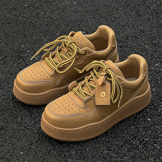 Women's & Men's Brown Thick Sole Fashionable American Niche Design Couple Increased Sneakers