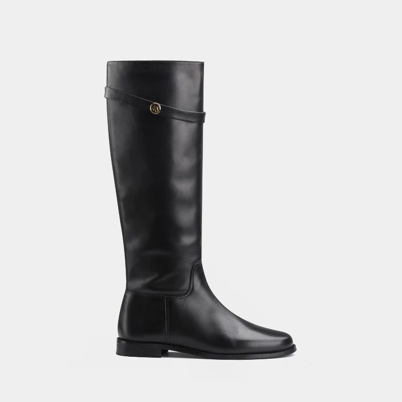Style Tall Knight Below The Knee Straight Niche Fashion Women's Leather Boots
