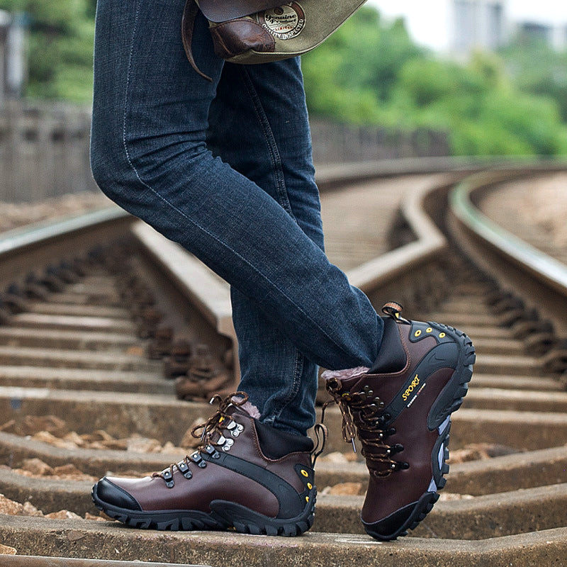 Men's Genuine Hiking Outdoor Travel Waterproof Fleece-lined Boots