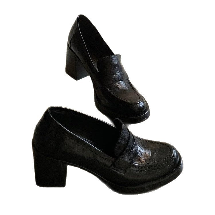 Women's Retro Versatile Small Simple Black Slip-on Women's Fashion Shoes