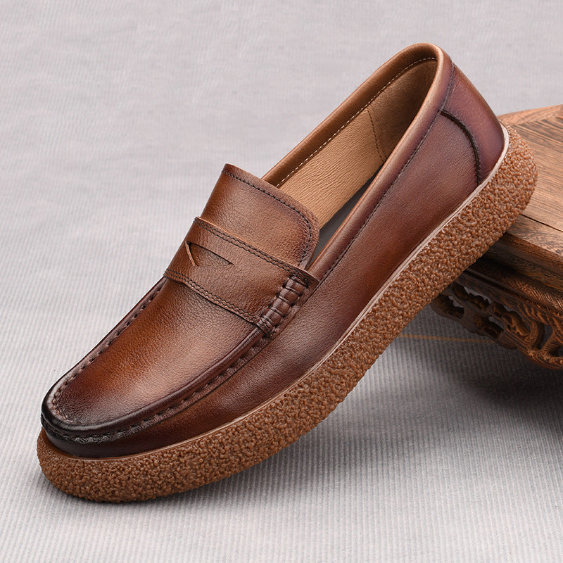 Men's One Pedal Top Layer Cowhide Lightweight Breathable Fashion Loafers