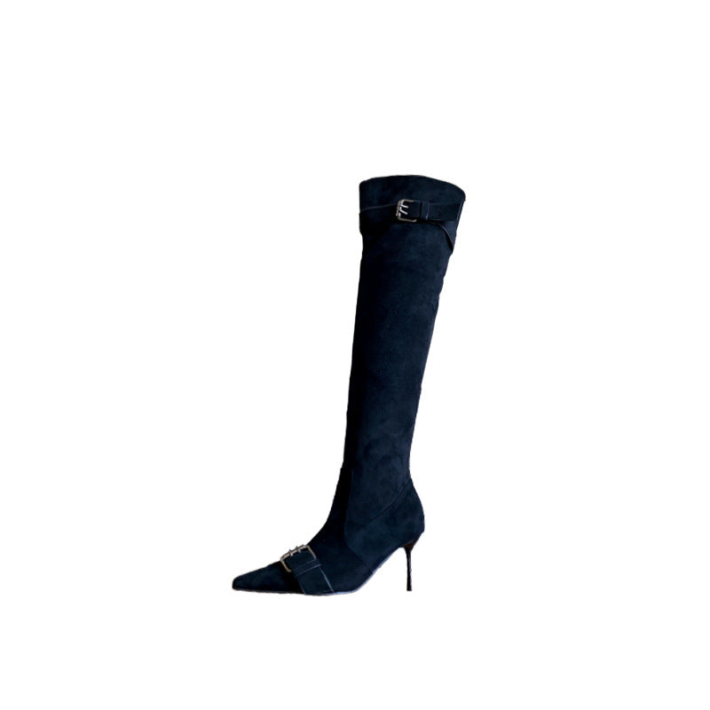 Women's Pointed Toe Stiletto Temperament Slimming French Fashion Sexy Women's Leather Boots