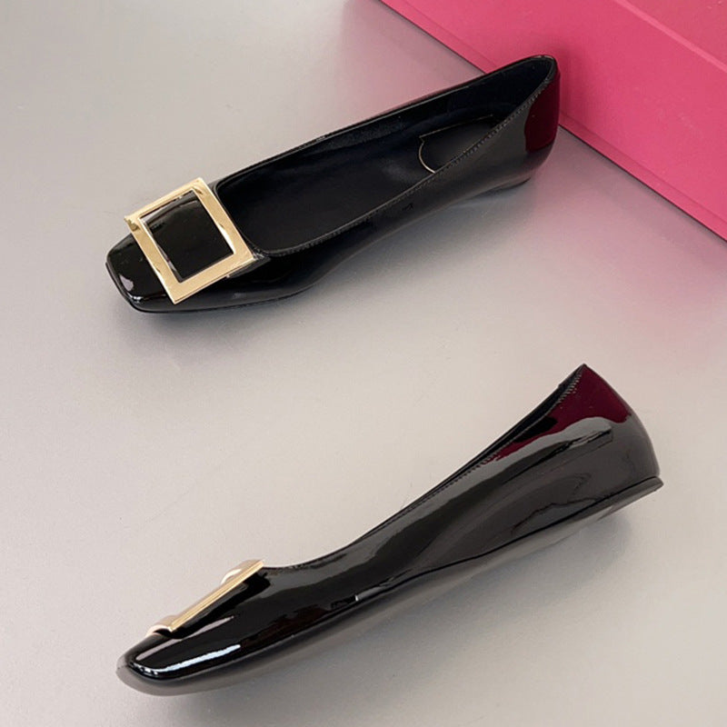 Women's Classic Square Buckle Chunky Pumps Patent Toe Low-cut Mid High Women's Fashion Shoes