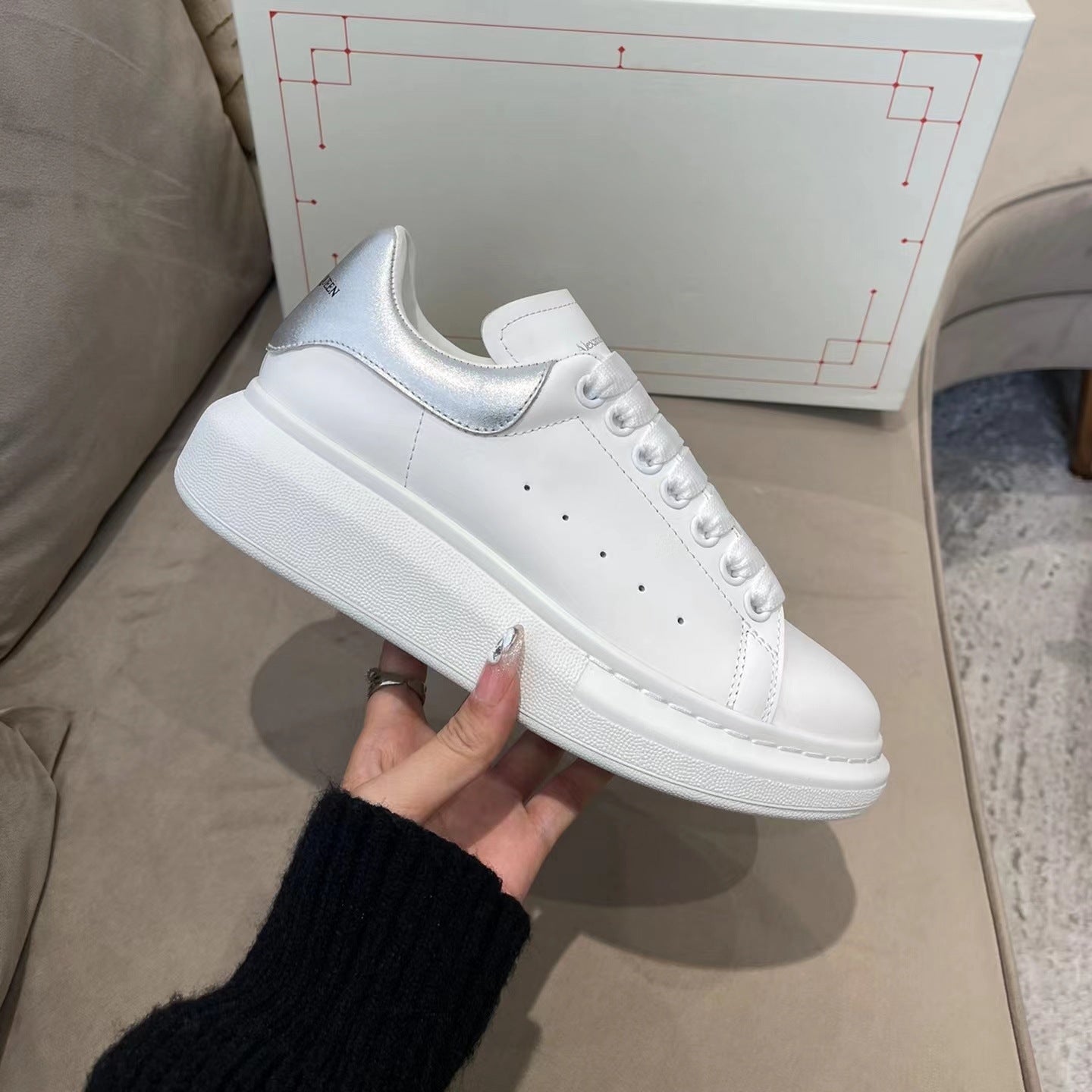 Women's Mcqueen White Platform Height Increasing Breathable Casual Shoes