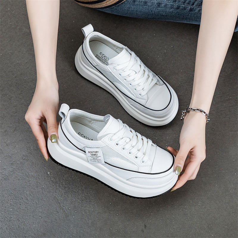 Women's Mesh Sports White Thick Bottom Breathable Casual Shoes