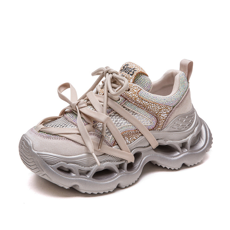Women's Breathable Mesh Surface Crystals Fashion Fried Street Dad Platform Women's Casual Shoes