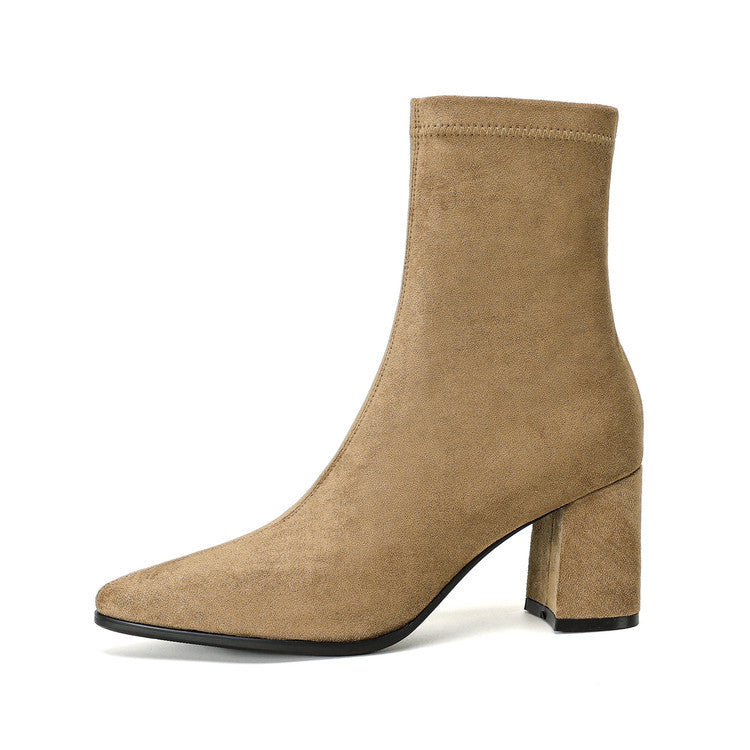 Women's French Style High Stretch Winter Side Zipper Thick Women's Leather Boots