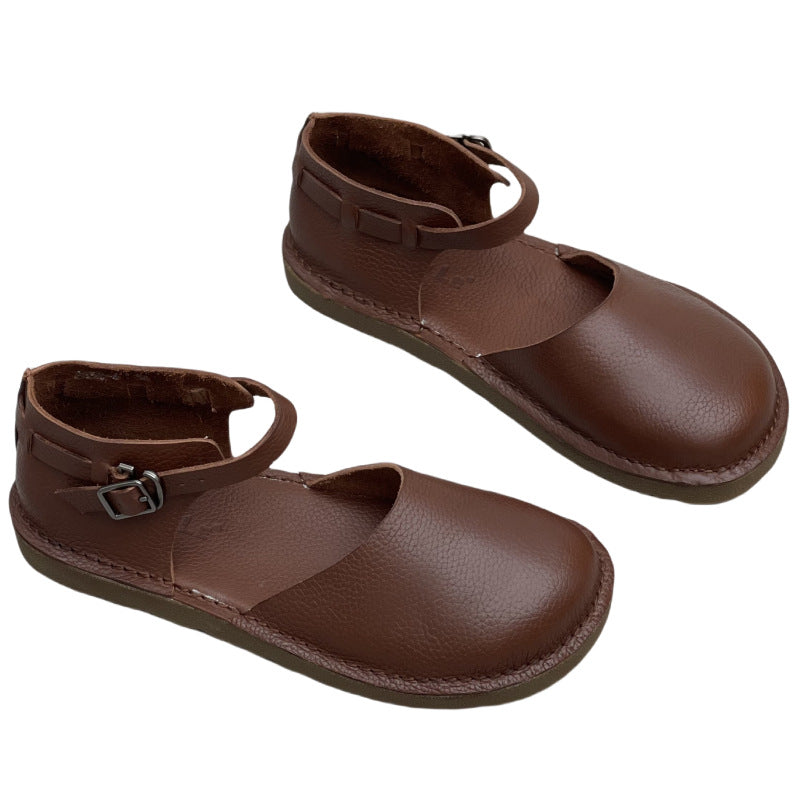 Women's Handmade Genuine Summer Soft Bottom Comfortable Toe Box Flat Sandals