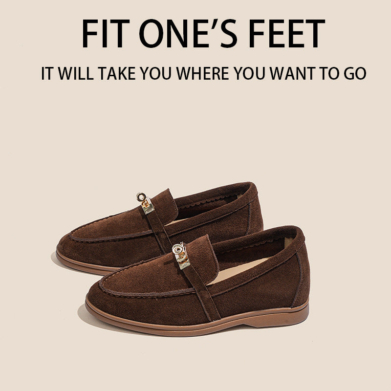 Women's Gold Lock Retro Easy Matching British Style Height Loafers