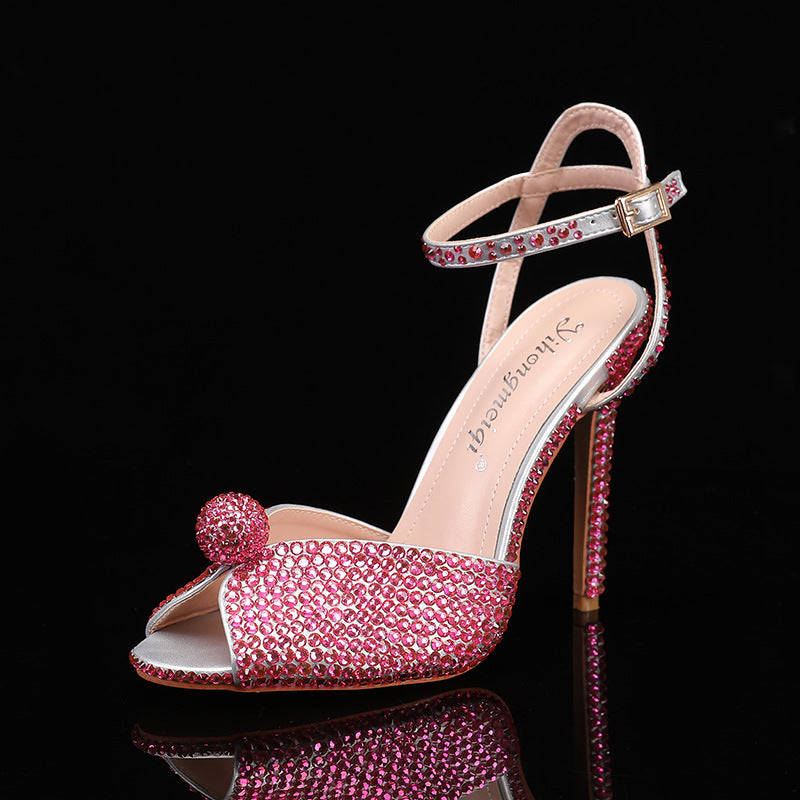 Women's Toe High Stiletto Low-cut Rhinestone Thin Women's Fashion Shoes