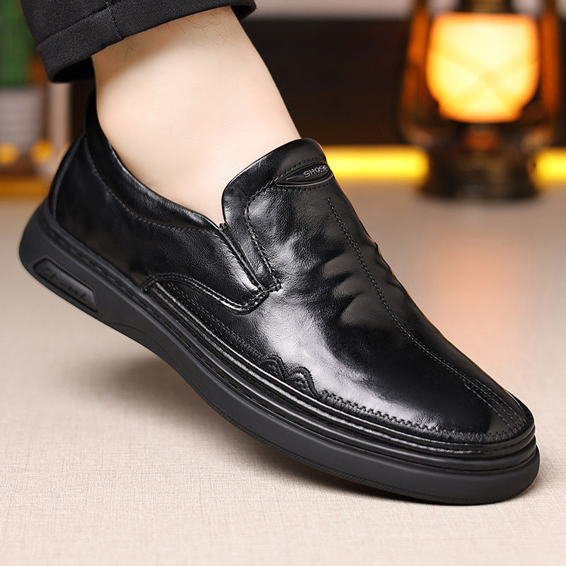 Men's Spring First Layer Cowhide Soft Bottom Surface Casual Shoes