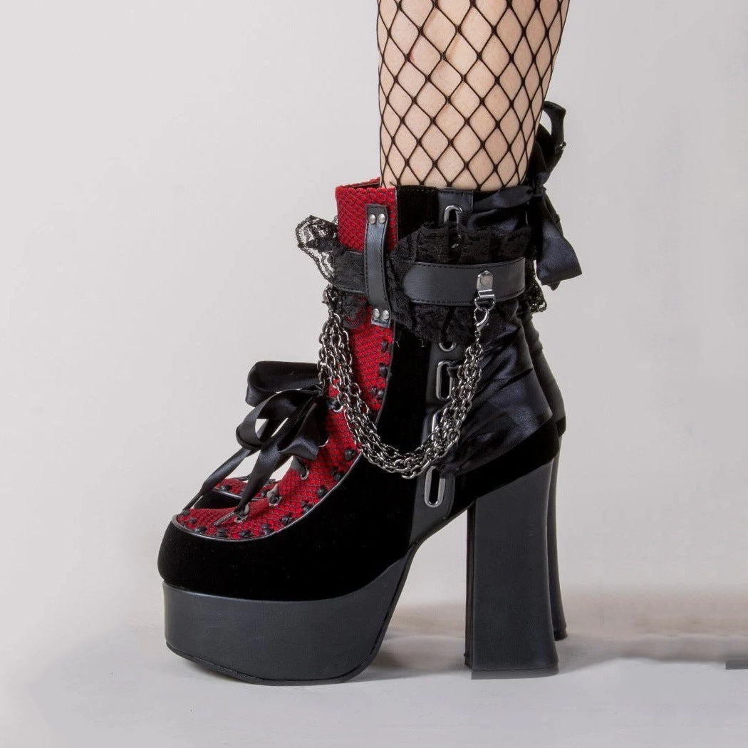 Women's Gothic Retro Chunky Platform Plus Size Women's Leather Boots