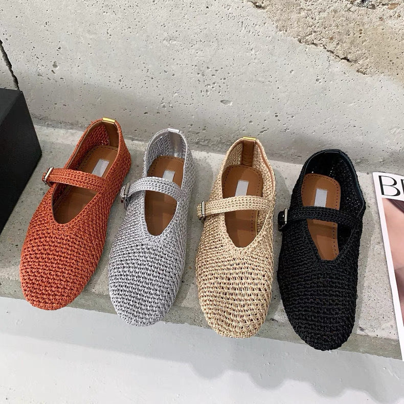 Women's Style Niche Woven Breathable Mary Jane Flat Linen Men's Shoes
