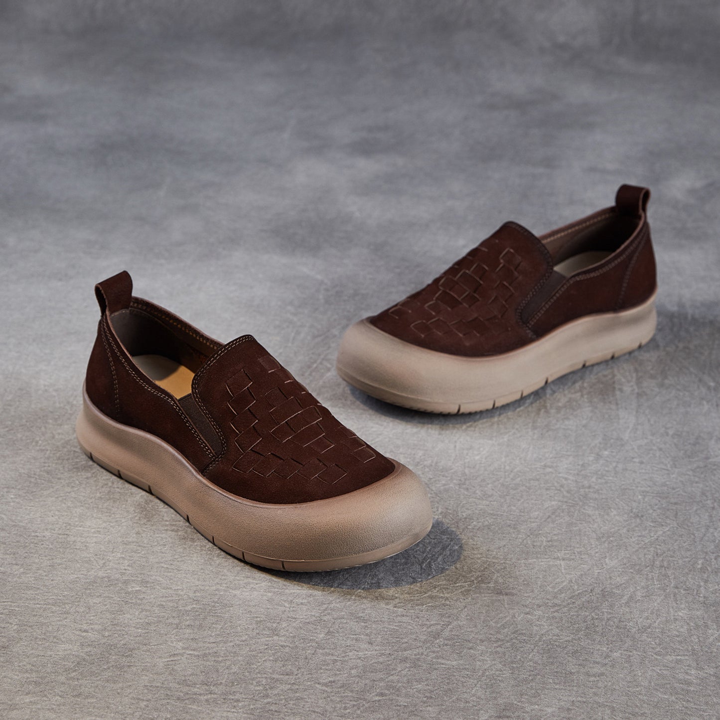 Women's Genuine Retro Hand-woven Pumps Platform Slip-on Women's Casual Shoes