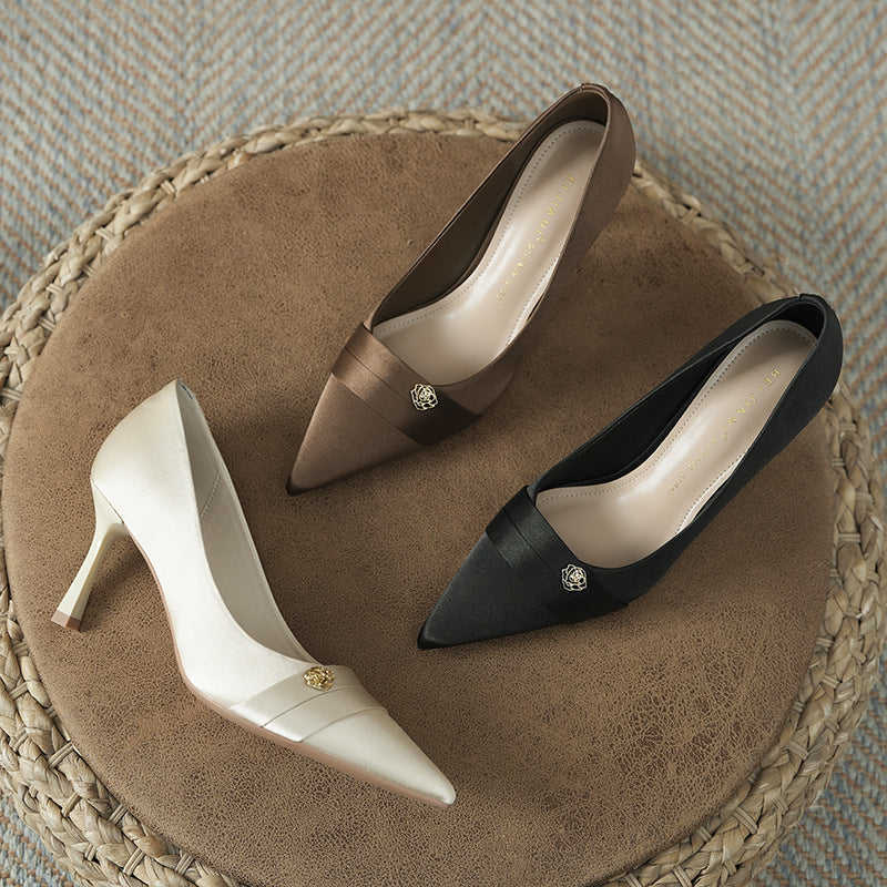 Women's Elegant Satin High Pointed Toe Stiletto Wedding Bridesmaid Banquet Women's Fashion Shoes