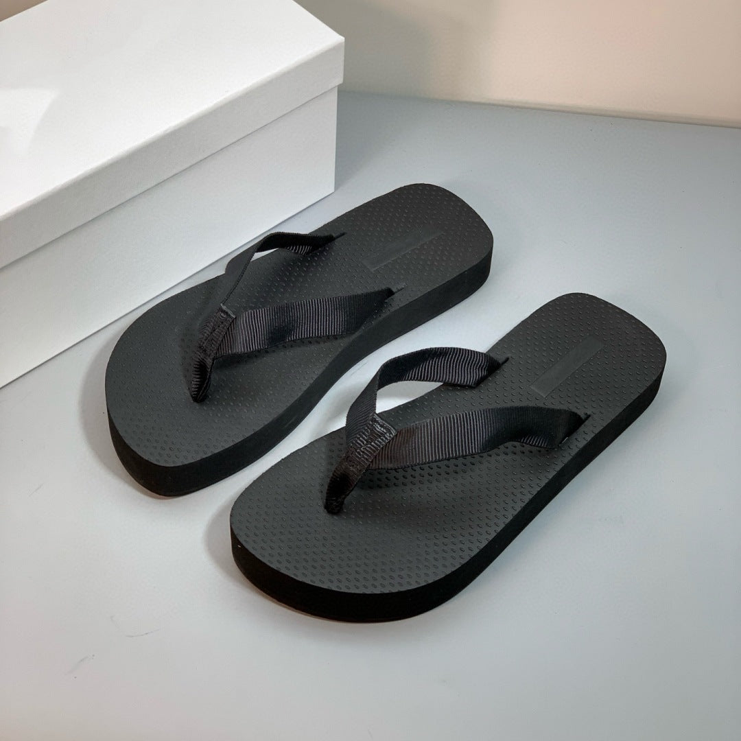 Women's Niche Minimalist Ribbon Platform Outer Wear Flat Slippers