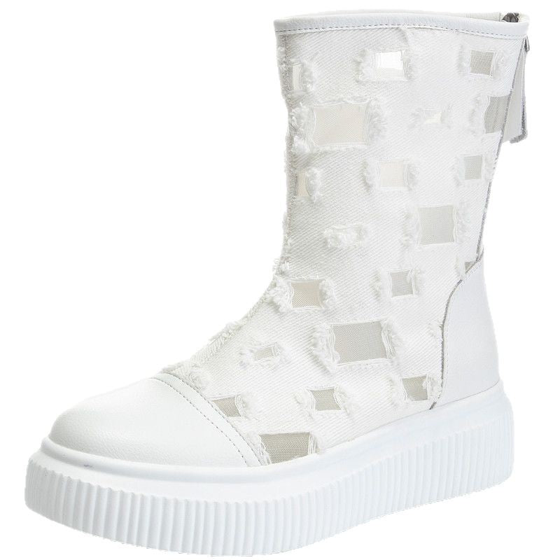Women's Thin Hollow Drilled Thick Bottom Mesh Breathable Hight Boots