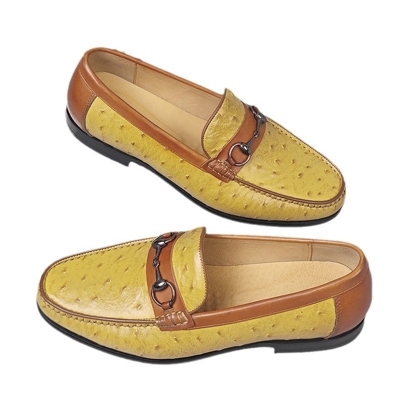 Men's British Business Formal Slip-on Authentic Metal Leather Shoes