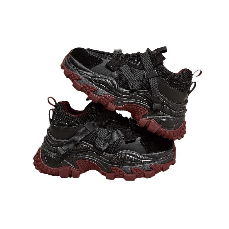 Women's Gu Dad Red Rhinestone Platform Muffin Sneakers