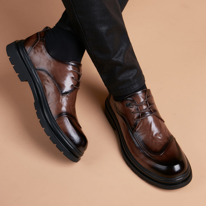 Men's Business Green British Platform Elevator Wild Leather Shoes