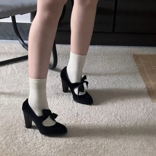 Women's Round Toe Low-cut Chunky High Outer Wear Temperament With Heels