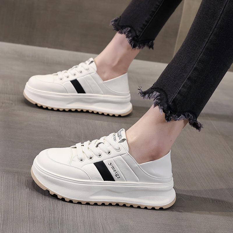 Women's White Early Spring Round Toe Thick Bottom Flat Dual-purpose Women's Casual Shoes
