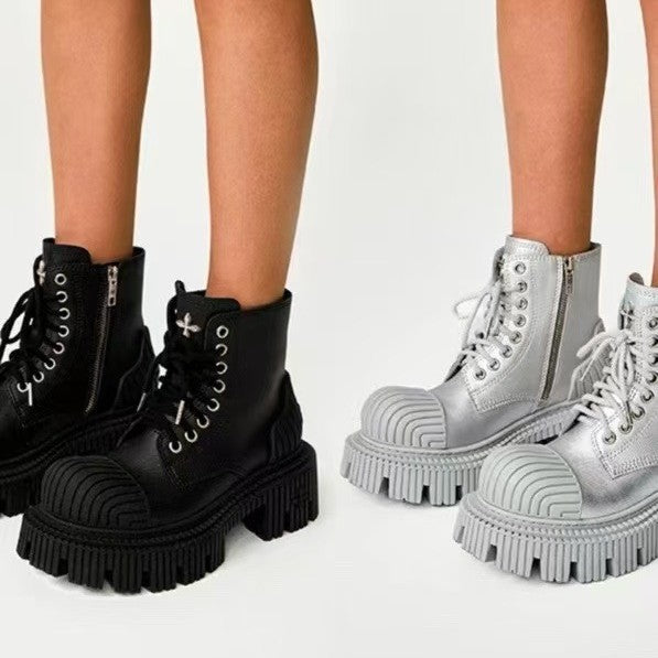 Women's Future Motorcycle Cruciate Flower Gear Platform Personality Women's Leather Boots