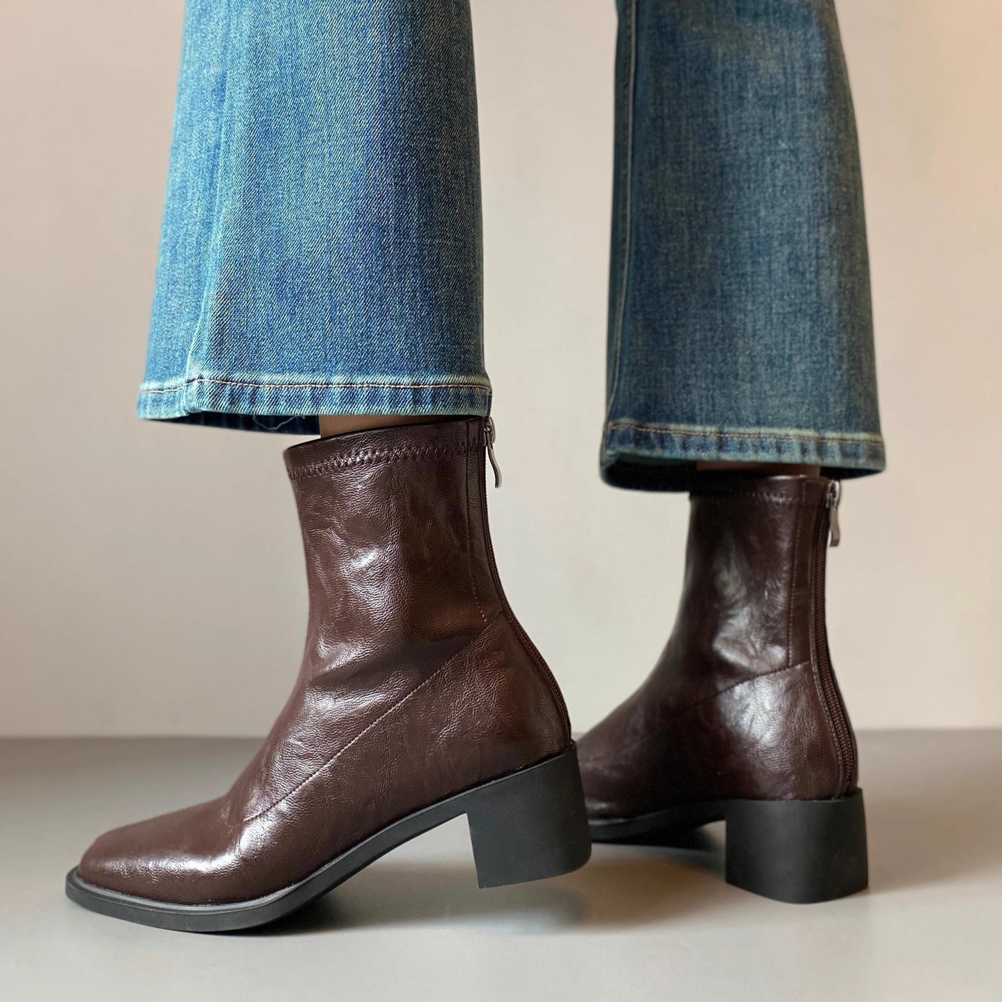 Toe Martin Small French Style Thick Women's Leather Boots