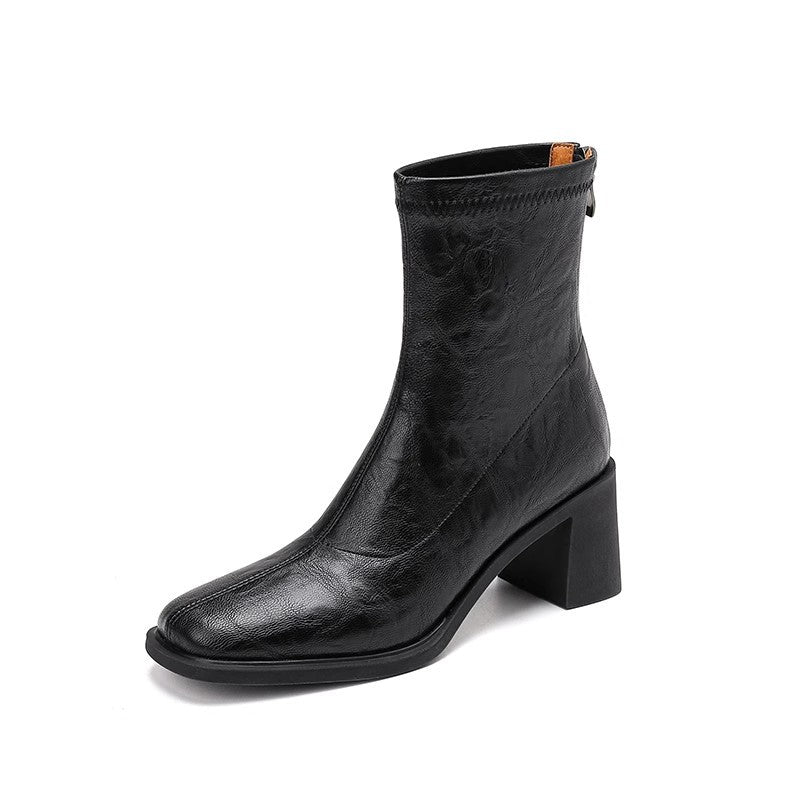 Women's Version High Female Square Toe Martin Short Small French Style Women's Cotton Shoes
